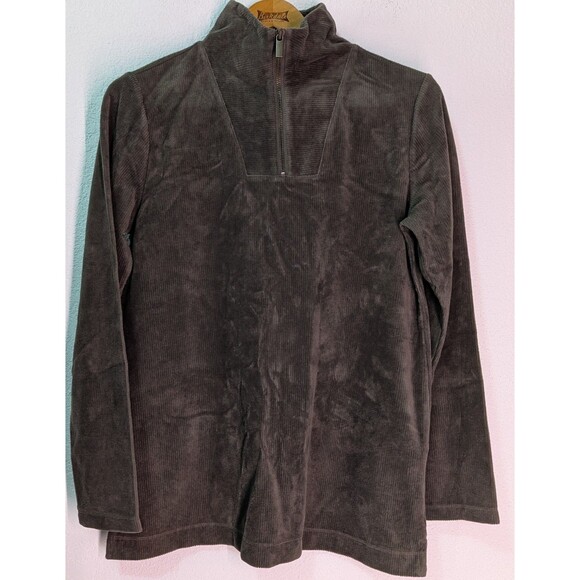 Lands End Sweater Womens Size 10-12 Green Quarter Zip Pullover Fleece  (A26m) - Picture 1 of 4
